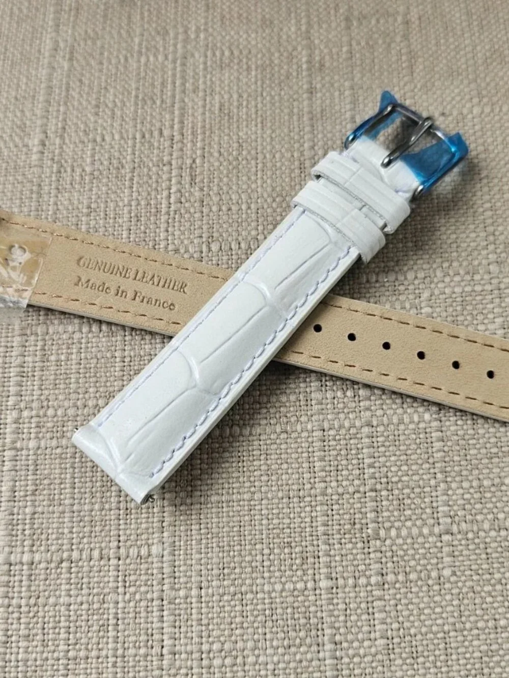 Michelle Strap for Replacement Band White Genuine Leather Size 16mm Made France